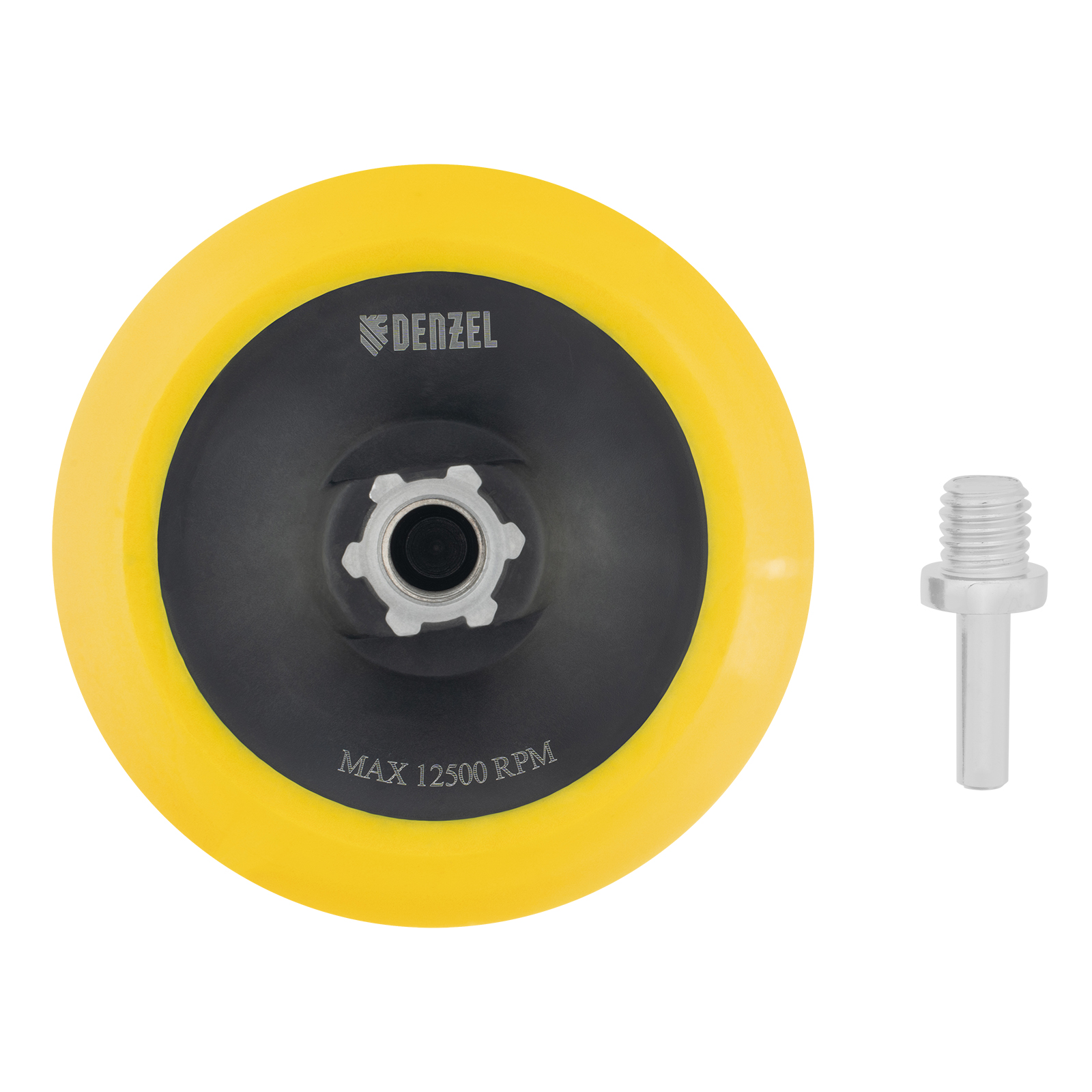 Тарелка опорная для дрели и УШМ с липучкой, 115 мм, мягкая, с адаптером c М14 на d8 Denzel