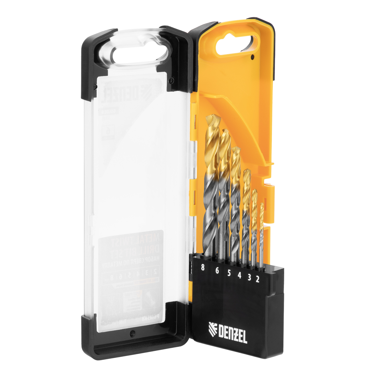 Набор сверл по металлу, 2-8мм, Р6М5К8-TiN, Golden Tip, 6 шт Denzel