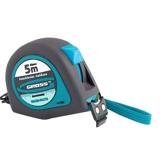 Рулетка "Ergonomisch",5 м x 25 мм,магнитный обрезиненный зацеп Gross