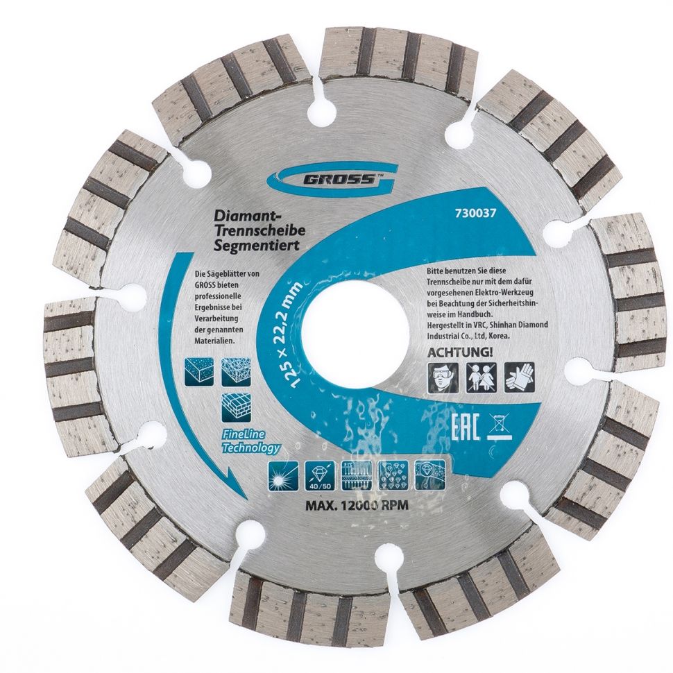 Диск алмазный, 180 х 22.2 мм, лазерная приварка турбо-сегментов, сухая резка Gross