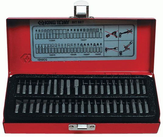 Набор вставок (бит) 1/4", PH, PZ, Hex, Torx, Slotted, 42 предмета KING TONY 1042CQ