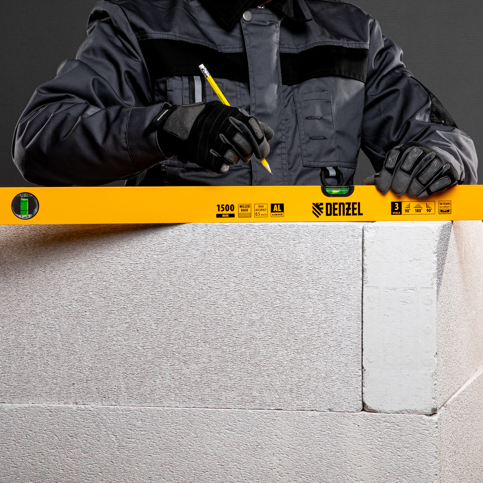 Уровень алюминиевый, 1500 мм, фрезерованный, 3 глазка Denzel