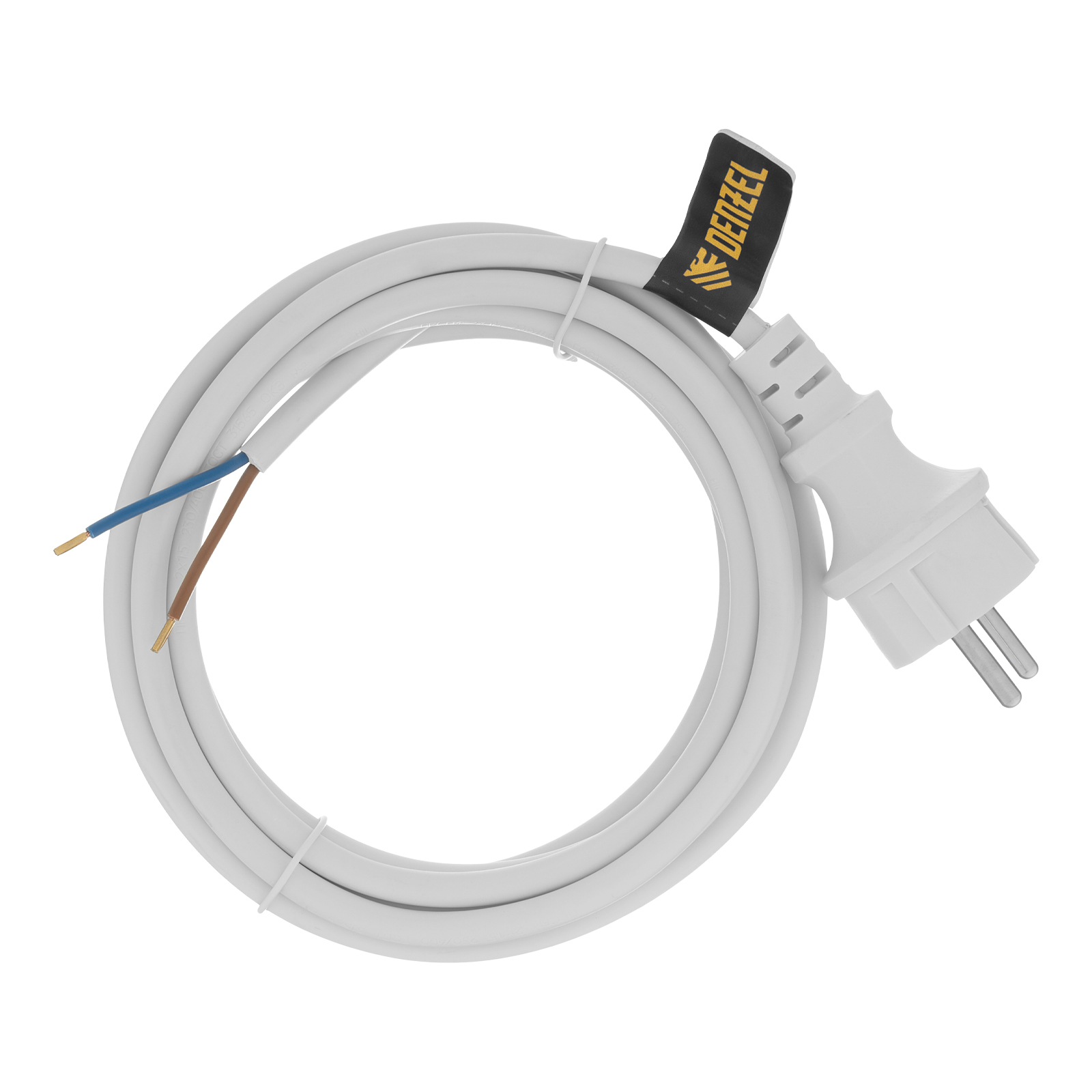 Шнур сетевой Energy Series, ПВС, 3 м, 2 x 1,5 мм, с неразборной вилкой, белый, Denzel