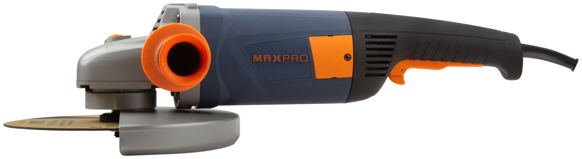 MAX-PRO Шлифмашина угловая 2600 Вт; 6500об/мин; быстрозажимной кожух 230мм; антивибрационная ручка; дополнительные щетки; плавный пуск; резиновый кабе