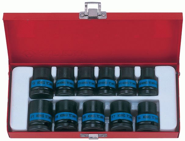 Набор ударных торцевых головок 1/2", шестигранные, 10-21 мм, 11 предметов KING TONY 4412MP