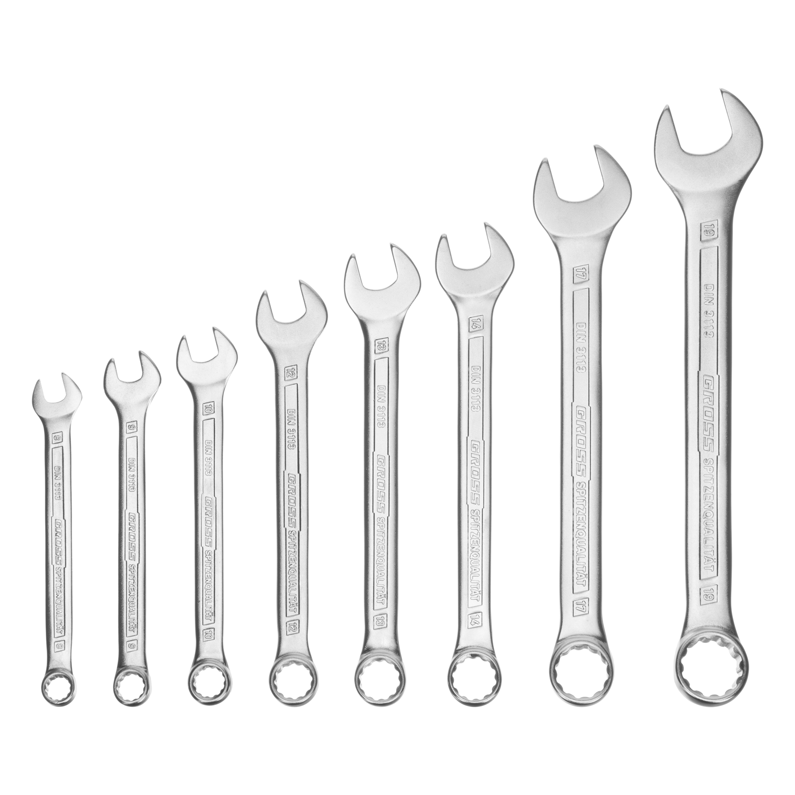 Набор ключей комбинированных 8-19 мм, 8 шт, CrV, холодный штамп Gross