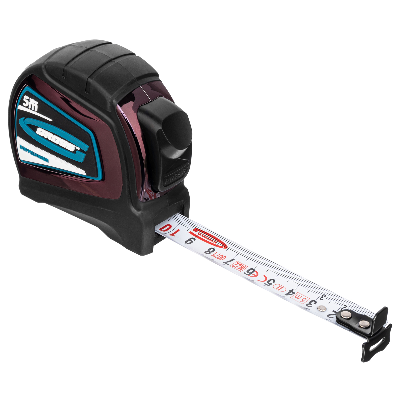 Рулетка "Doppelhaken",5 м x 19 мм,двухсторонний зацеп,Нейлон,двусторонняя шкала,автоматическая фиксация Gross