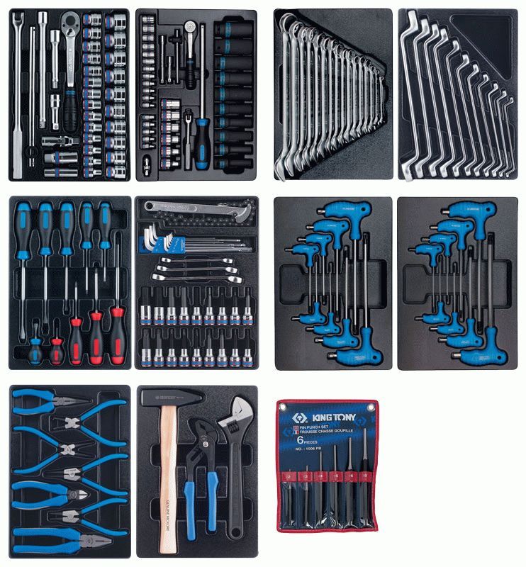Набор инструментов "UNION" для тележки, 10 ложементов, 173 предмета KING TONY 932-000MRD-MT