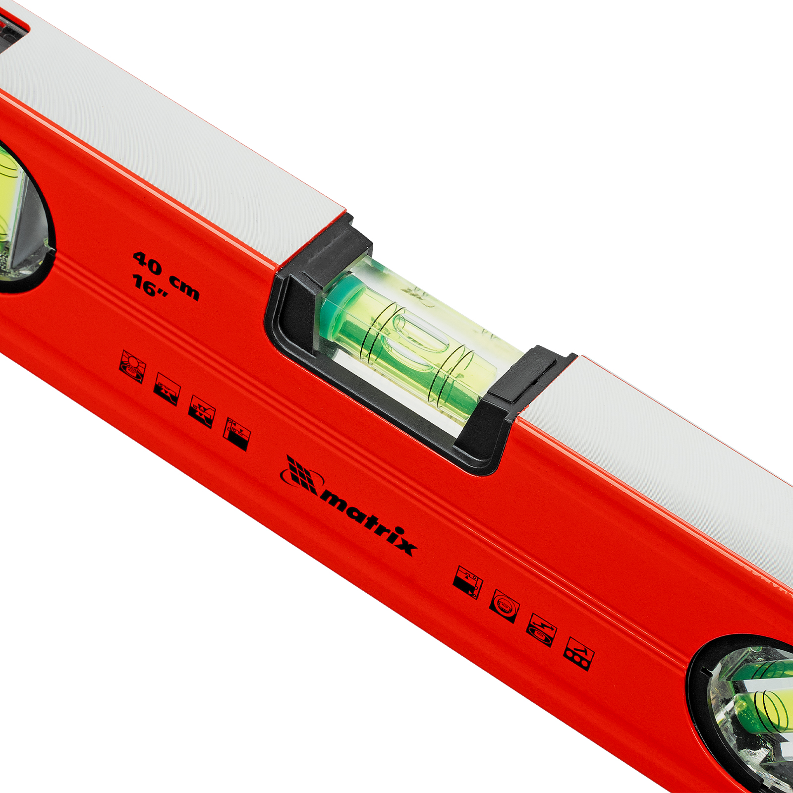 Уровень алюминиевый магнитный, 400 мм, фрезерованный, 3 глазка (1 зеркальный) усиленный Matrix