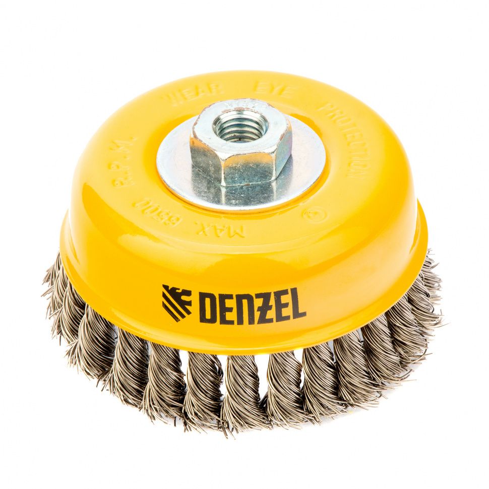 Щетка для УШМ, 125 мм, "Чашка", крученая нержавеющая проволока 0.5 мм, М14 Denzel