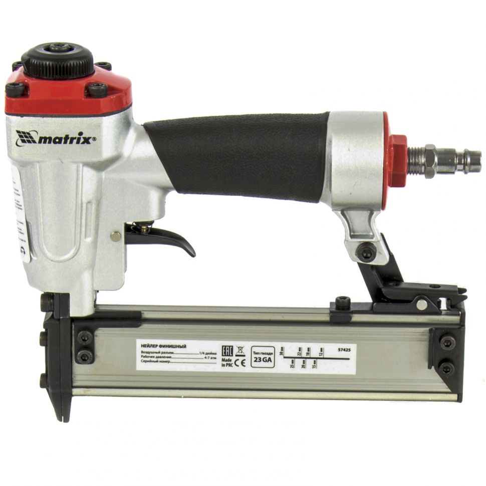 Нейлер финишный, шпилькозабивной пистолет, пневматический, гвоздь 23GA D 0.64 мм  длина 10-30 мм Matrix
