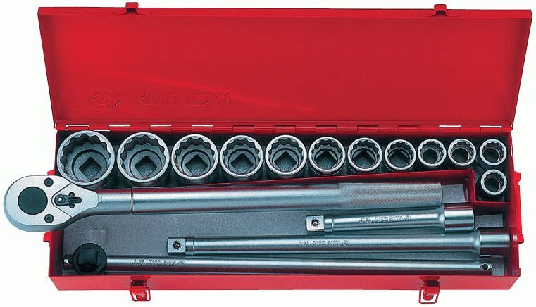Набор торцевых головок с принадлежностями 3/4", двенадцатигранные, 7/8"-2", 16 предметов KING TONY 6016SR