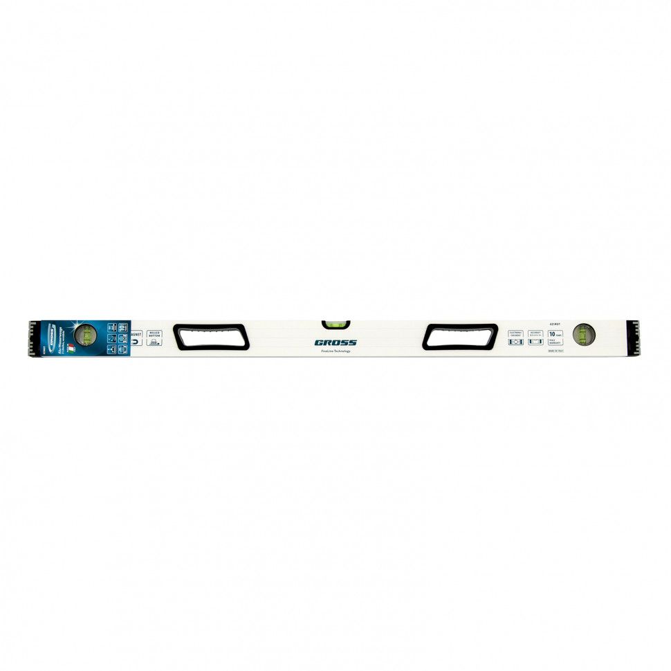 Уровень алюминиевый, 1000 мм, усиленный, рукоятки, фрезерованный, 3 глазка, магнитный Gross