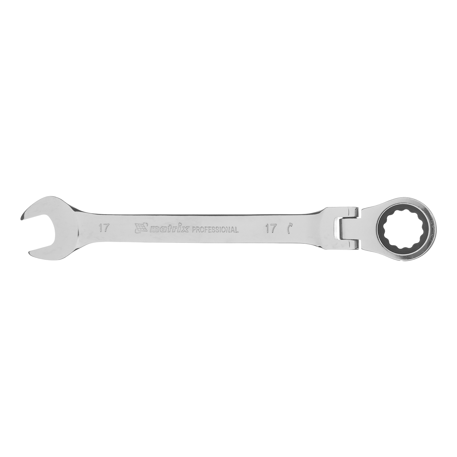 Ключ комбинированный трещоточный, 17 мм, CrV, шарнирный, зеркальный хром Matrix Professional