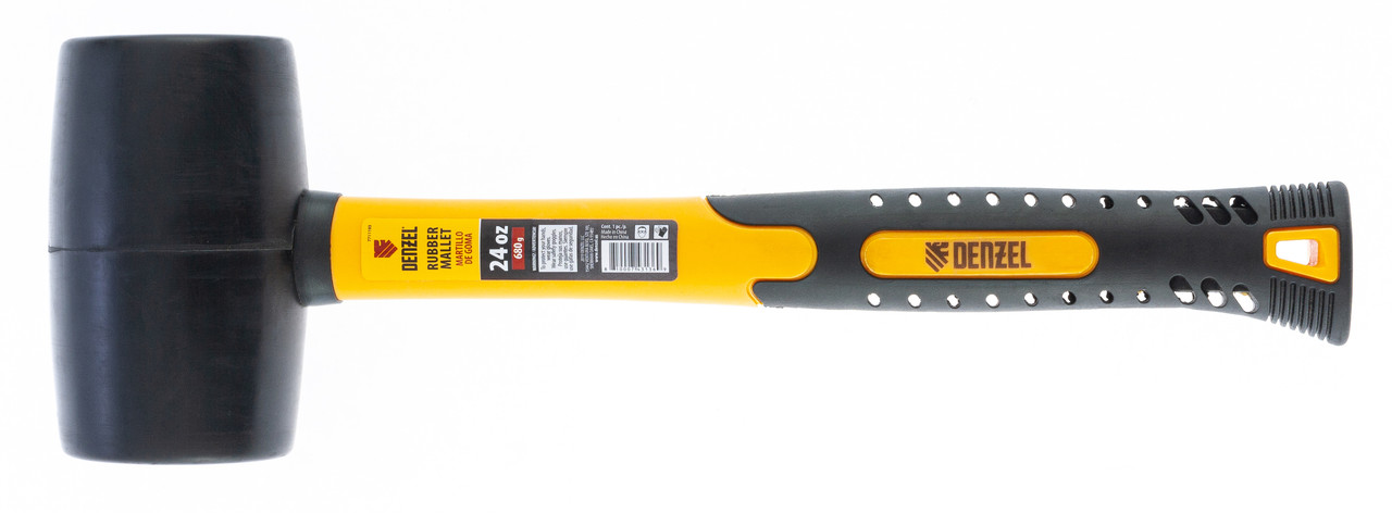Киянка резиновая, 24 oz, черная резина, фибергласовая рукоятка// Denzel