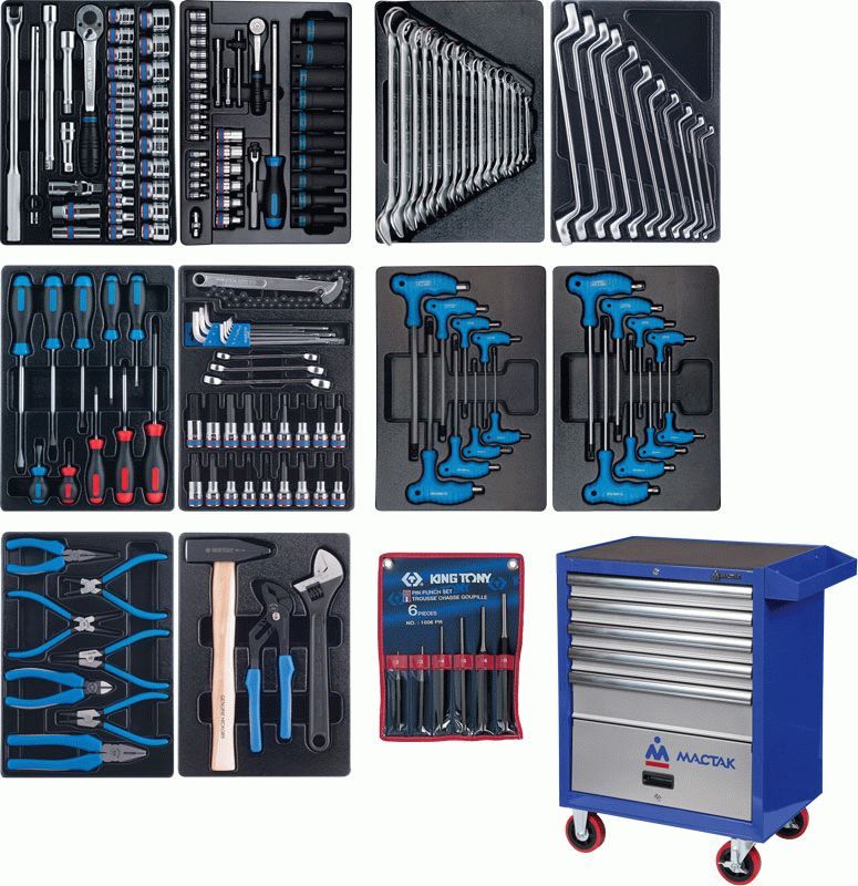 Набор инструментов в синей тележке, 173 предмета KING TONY 932-000MMB