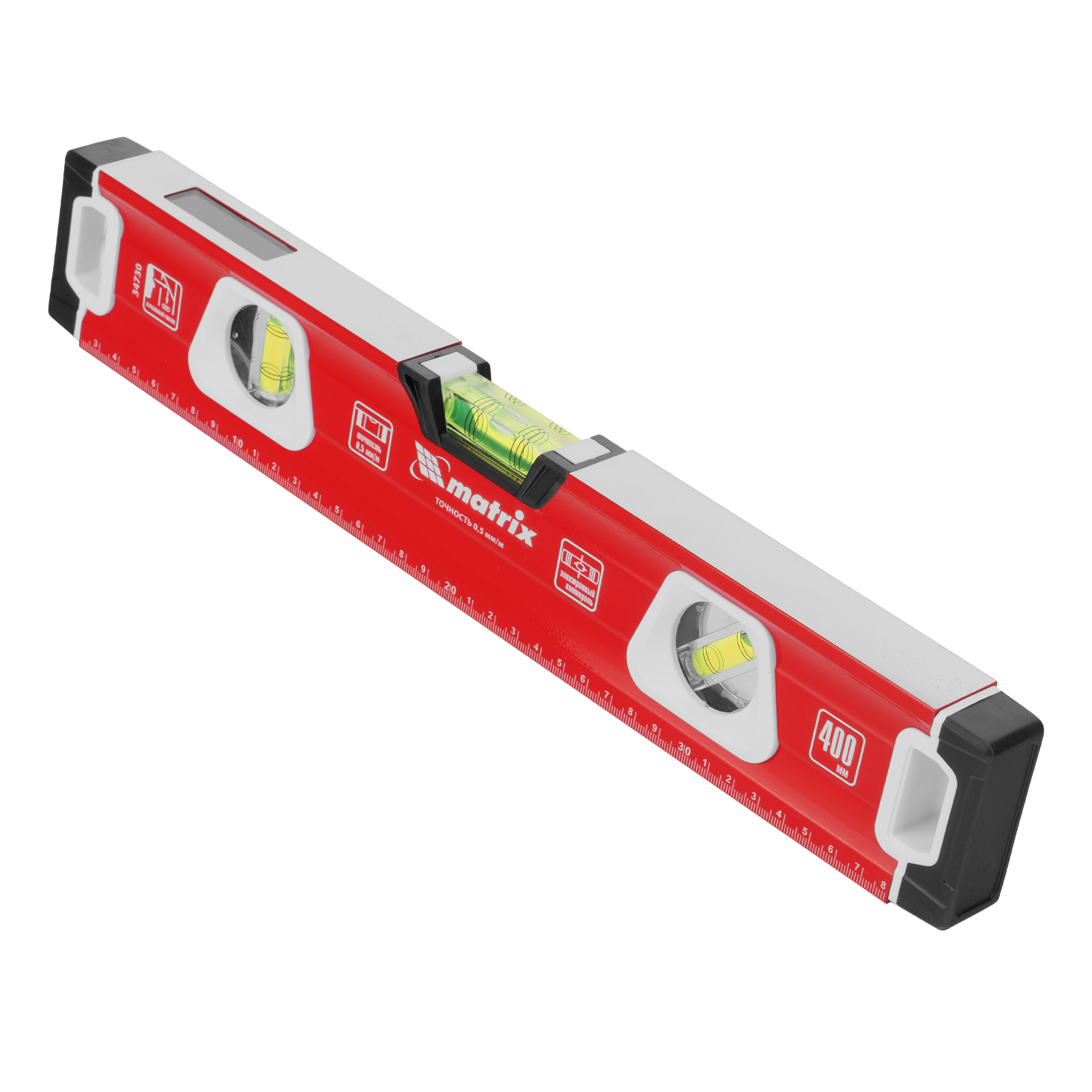 Уровень алюминиевый, магнит, фрезерованный, 3 глазка (1 зеркальный) 400 мм Matrix