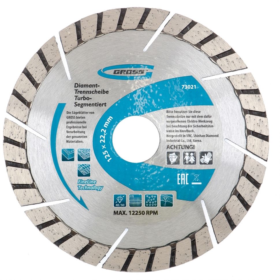 Диск алмазный, 150 х 22.2 мм, турбо-сегментный, сухая резка Gross