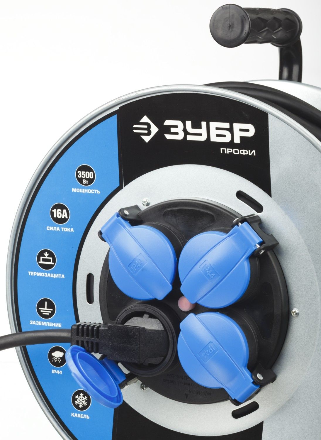 Удлинитель на катушке, 40 м, 3500 Вт, 4 гнезда, IP44, КГ 3x1,5 мм2, ЗУБР  Профессионал