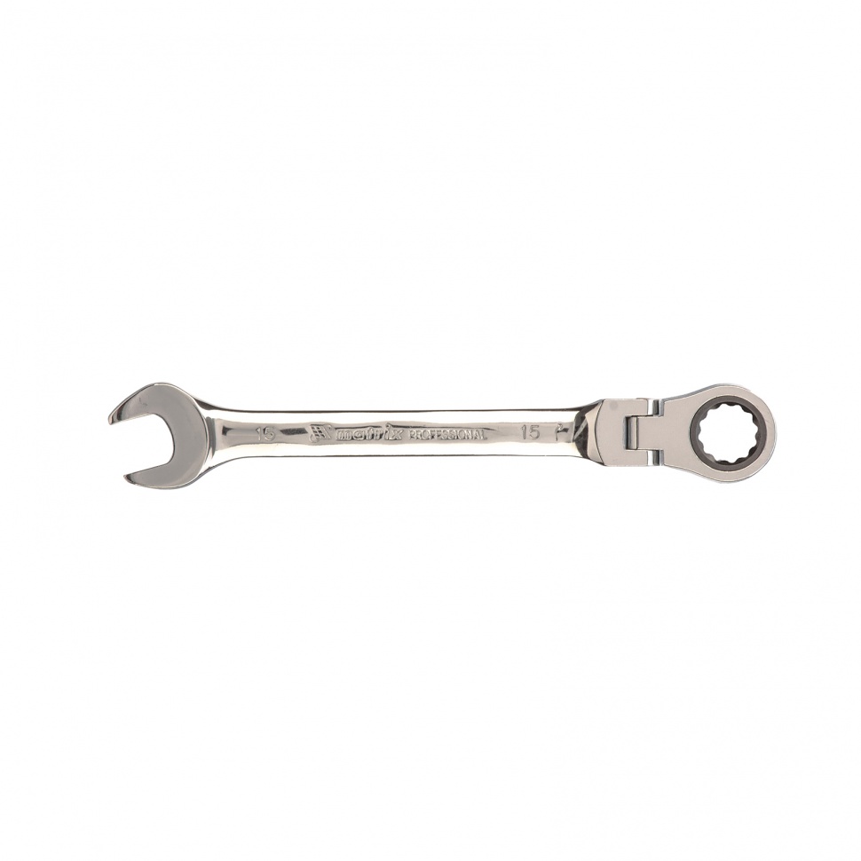 Ключ комбинированный трещоточный, 15 мм, CrV, шарнирный, зеркальный хром Matrix