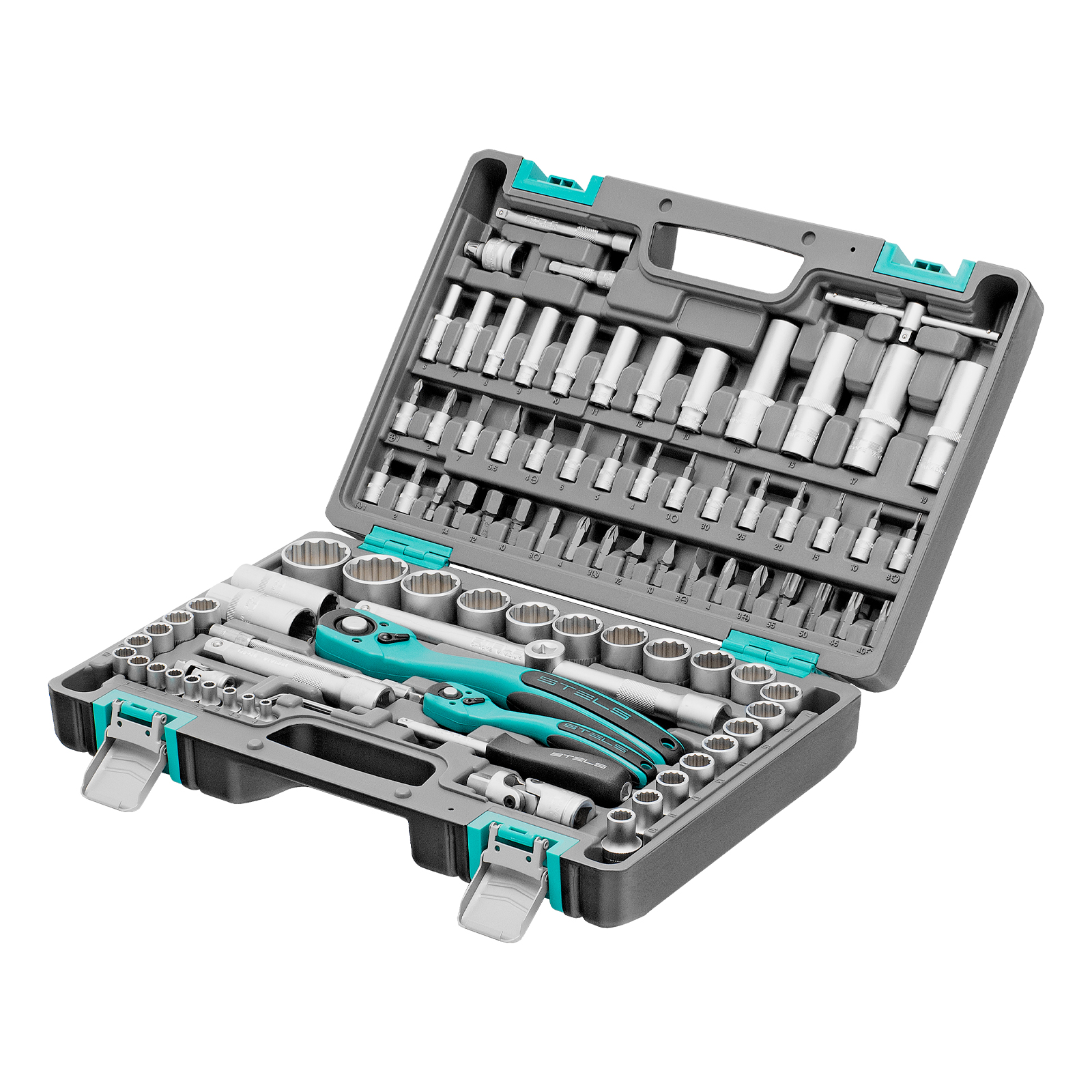 Набор инструментов 1/2", 1/4", CrV, 12 гранные головки, пластиковый кейс, 94 предмета Stels