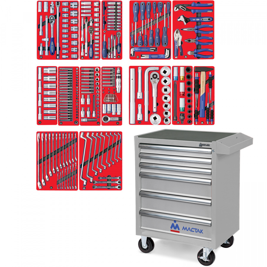 Набор инструментов "ПРОФИ" в серой тележке, 299 предметов МАСТАК 52-06299G