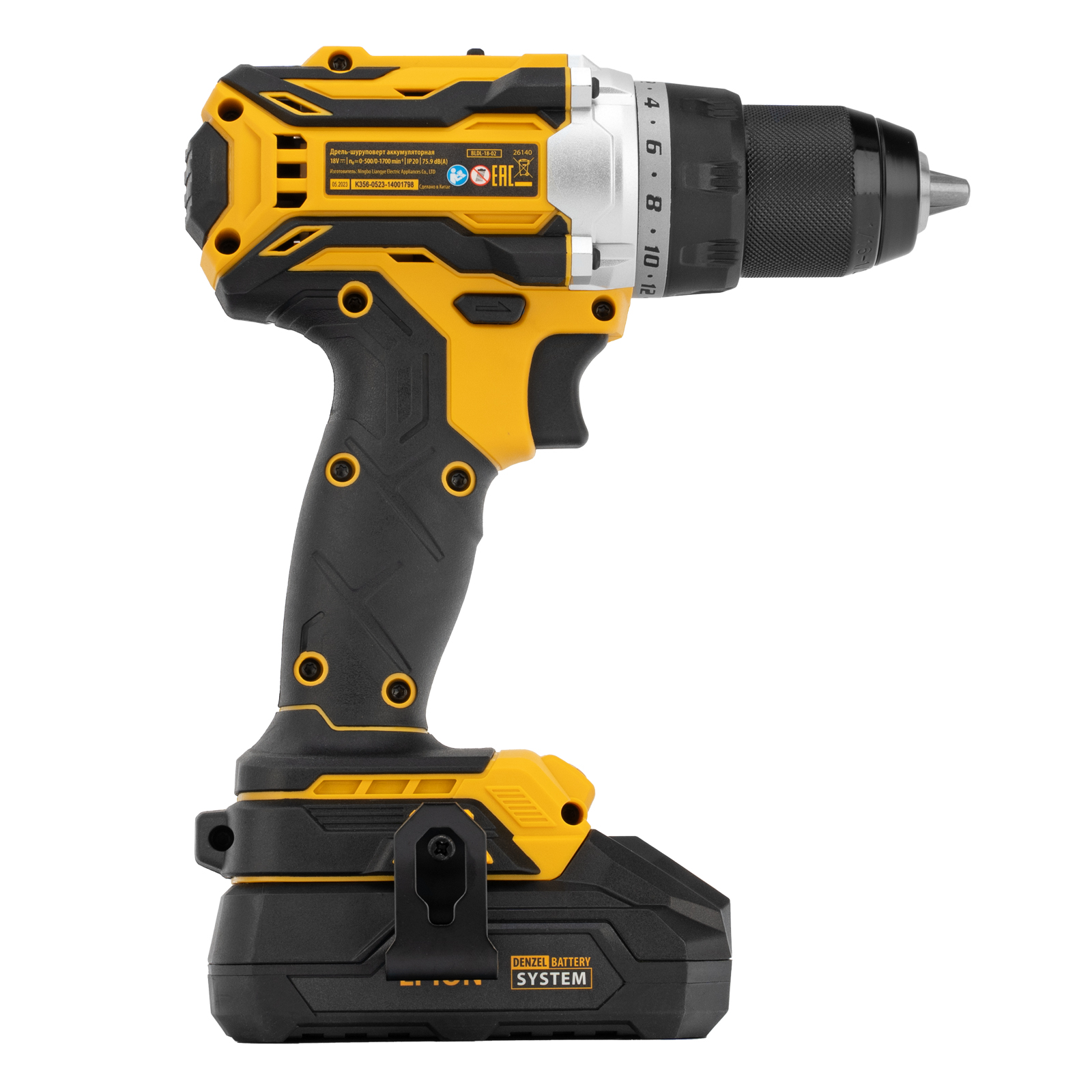 Дрель-шуруповерт аккумуляторная, бесщет. BLDL-18-02 Li-Ion, 18 В Denzel