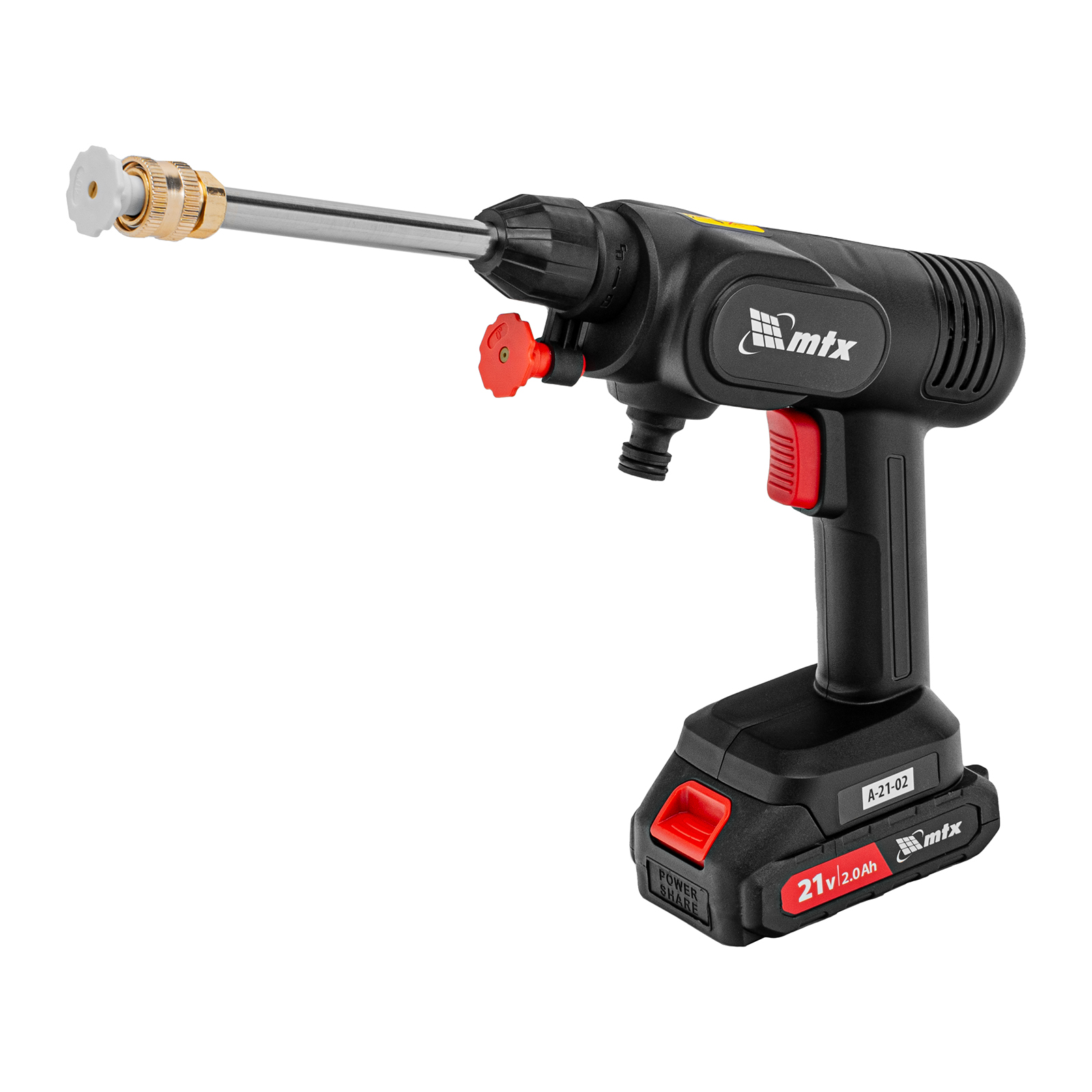 Моечная машина высокого давления аккумуляторная А-21-02, 40 бар, 4 л/мин, Li-ion 21 В, 2 акк. MTX