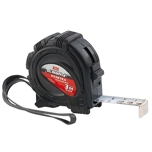 Рулетка Black,3 м х 16 мм,обрезиненный корпус Matrix