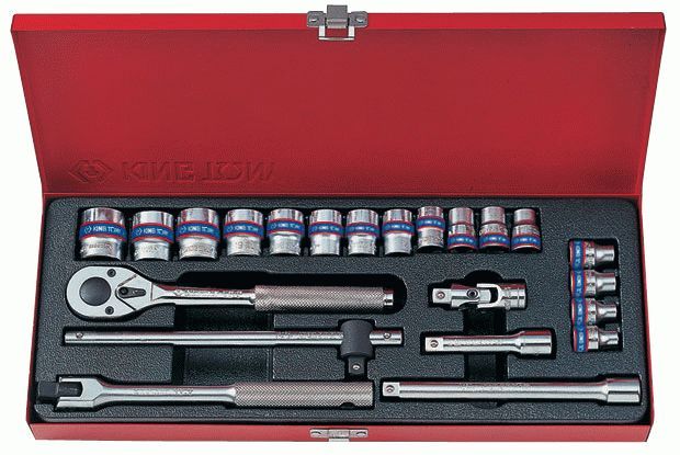Набор торцевых головок с принадлежностями 3/8", двенадцатигранные, 6-22 мм 22 предмета KING TONY 3023MR