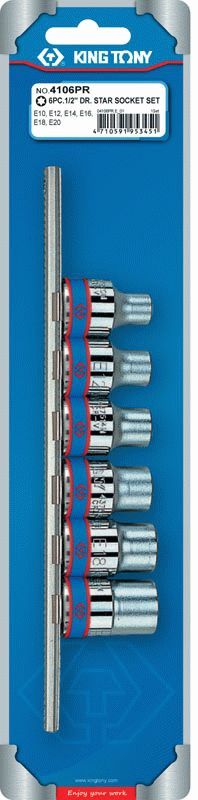 Набор торцевых головок 1/2", TORX Е-стандарт, E10-E20, 6 предметов KING TONY 4106PR