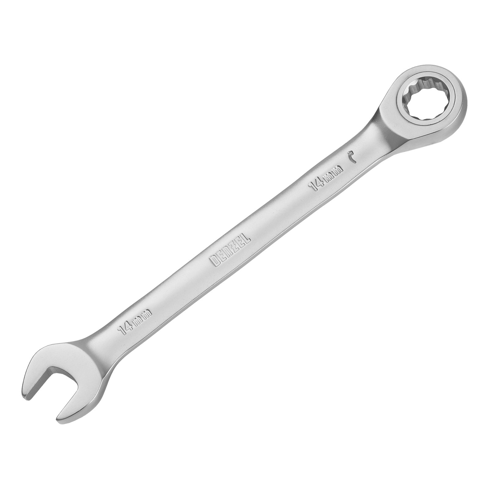 Ключ комбинированный трещоточный, 14 мм, CrV, матовый хром Denzel