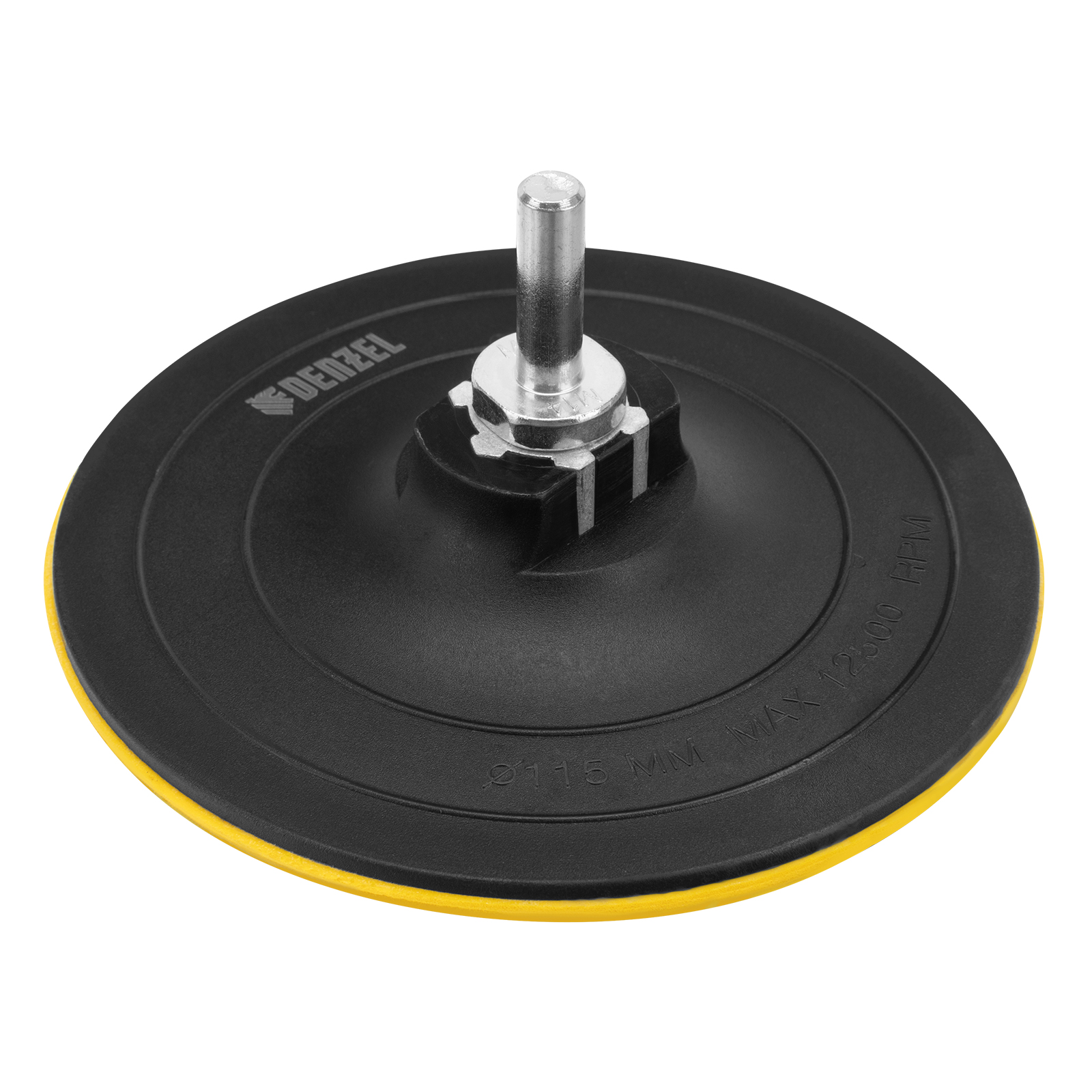 Тарелка опорная для дрели и УШМ с липучкой, 115 мм, твердая, с адаптером c М14 на d8 Denzel
