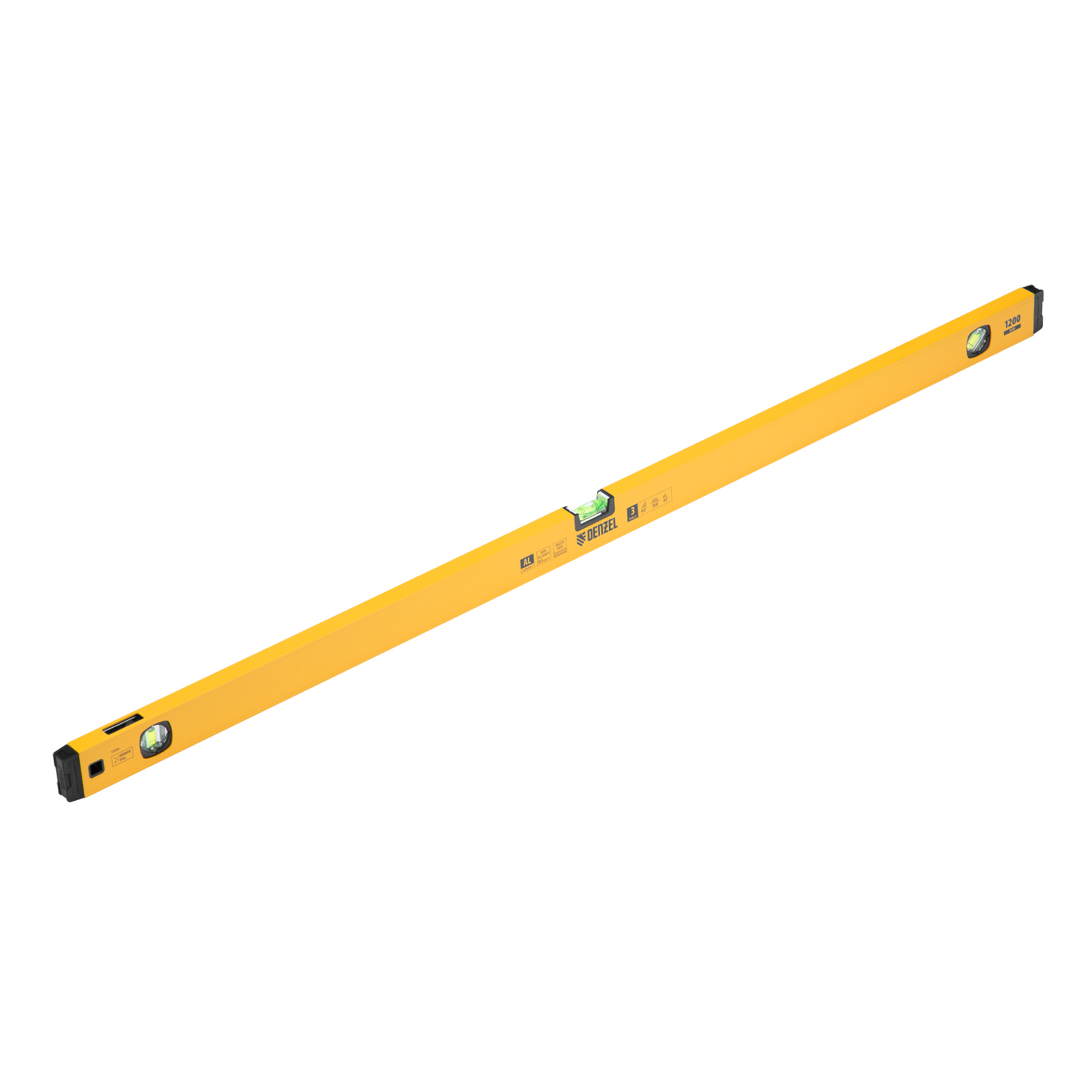 Уровень алюминиевый, магнит, фрезерованный, 3 глазка (1 зеркал.) 0,5 мм/м, 1200 мм Denzel