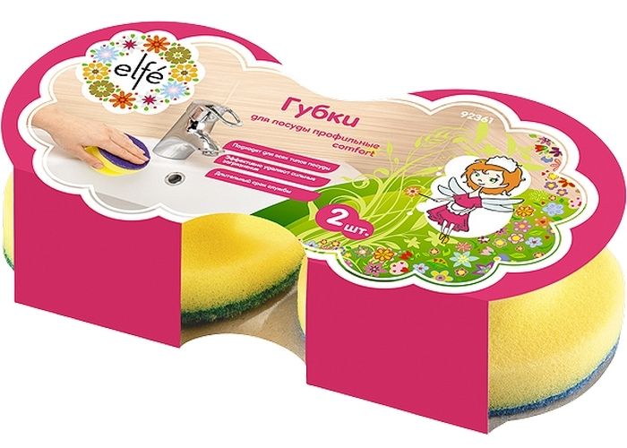 Губки для посуды c тефлоновым покрытием, круглые, D 95 х 50 мм, 2 шт, в картоне, Россия Elfe
