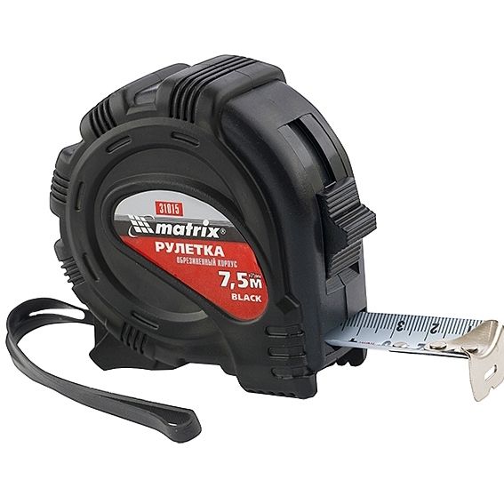 Рулетка Black,7,5 м х 25 мм,обрезиненный корпус Matrix