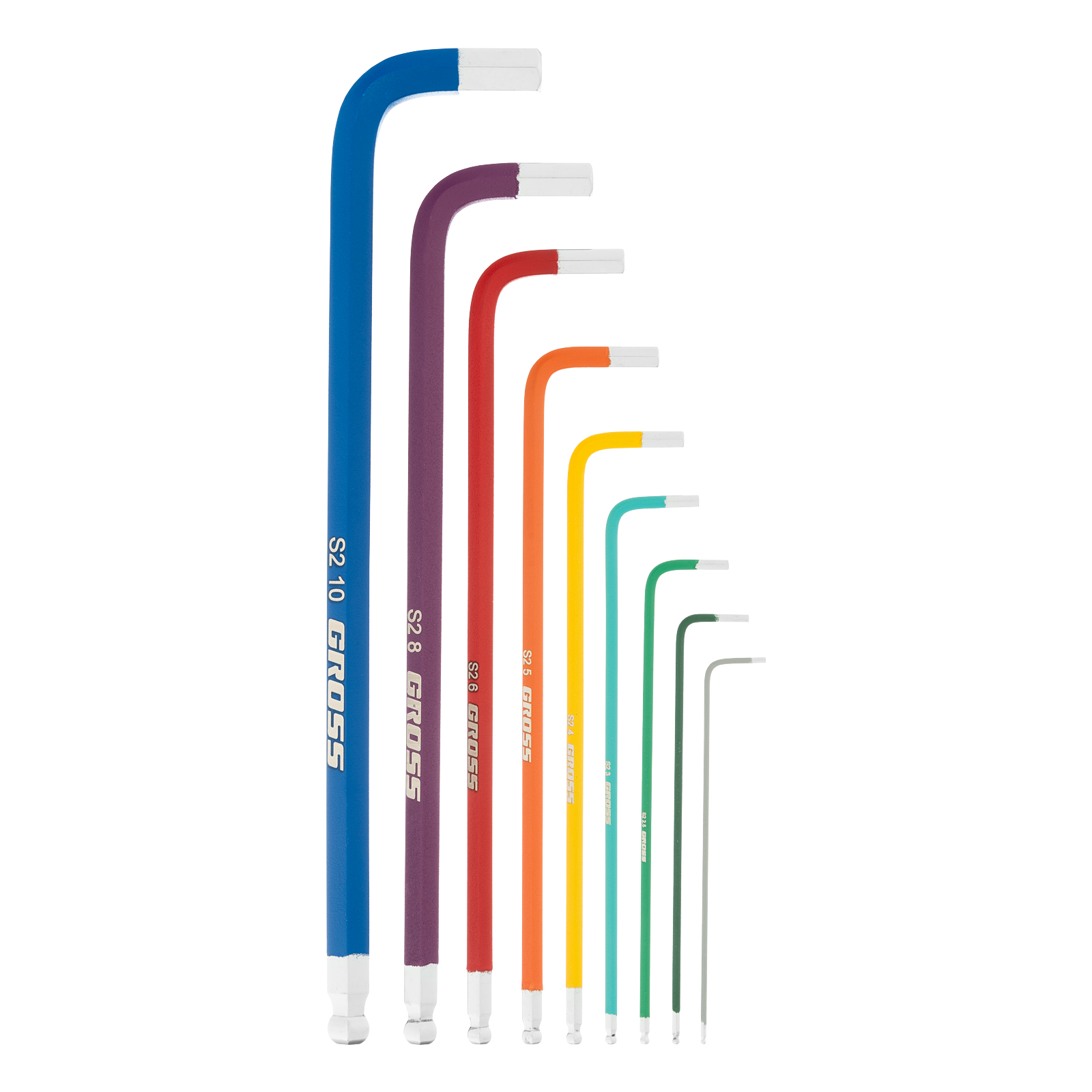 Набор ключей имбусовых HEX, 1.5-10 мм, S2, 9 шт, магнит, экстра-длинные с шаром, хром/краска Gross