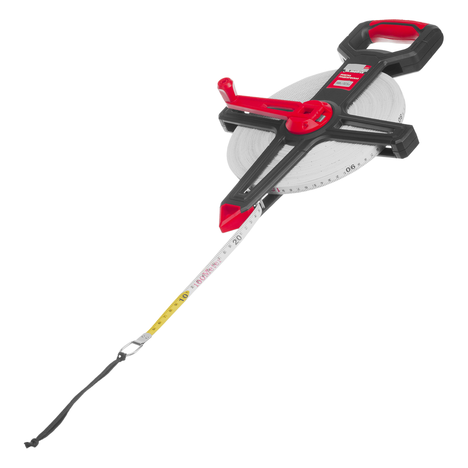 Рулетка геодезическая 100 м х 12,5 мм, открытый корпус, фиберглассовая лента Matrix