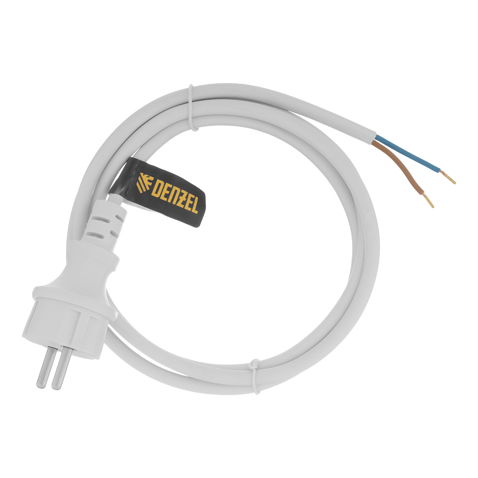 Шнур сетевой Energy Series, ПВС, 1,5 м, 2 x 1,5 мм, с неразборной вилкой, белый, Denzel