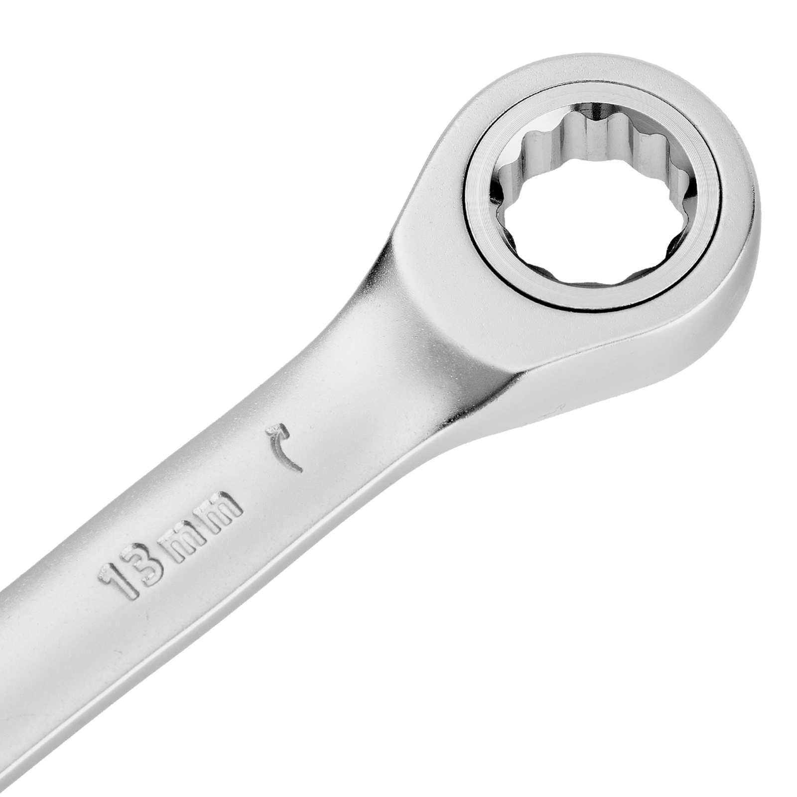 Ключ комбинированный трещоточный, 13 мм, CrV, матовый хром Denzel