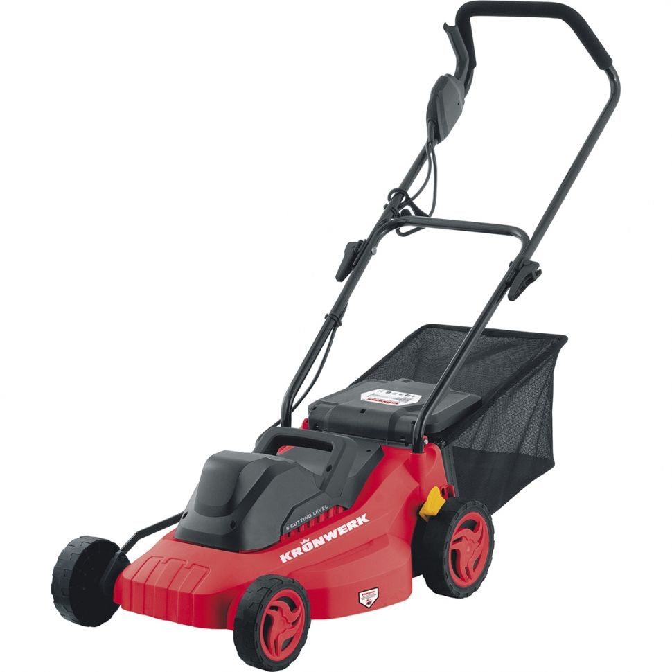 Газонокосилка электрическая EGC-1000, 1000 Вт, ширина 320 мм, 3 режима высоты скашивания, тканевый травосборник 30 л Kronwerk