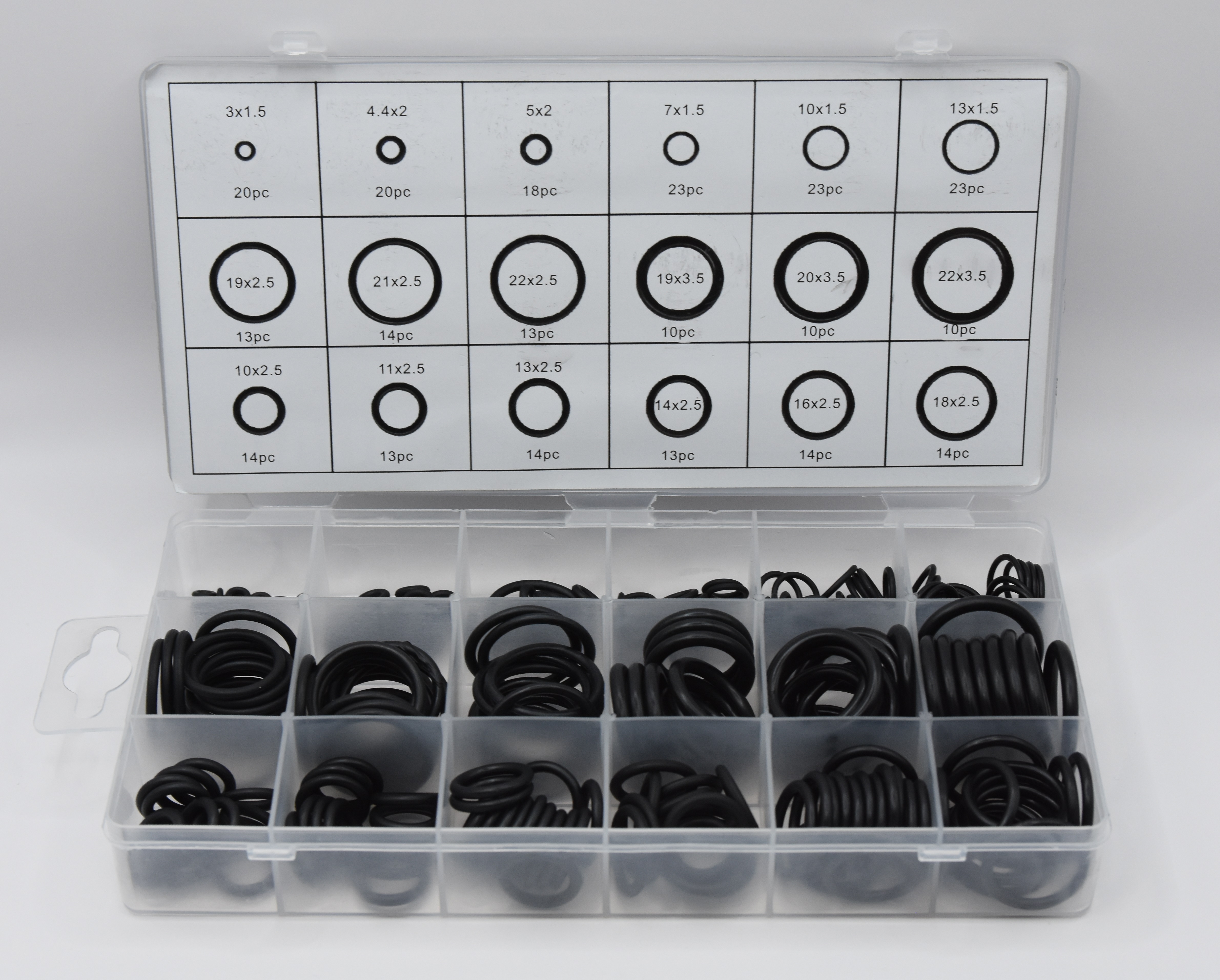 Набор резиновых уплотнительных колец, 3-23 мм, 279 шт