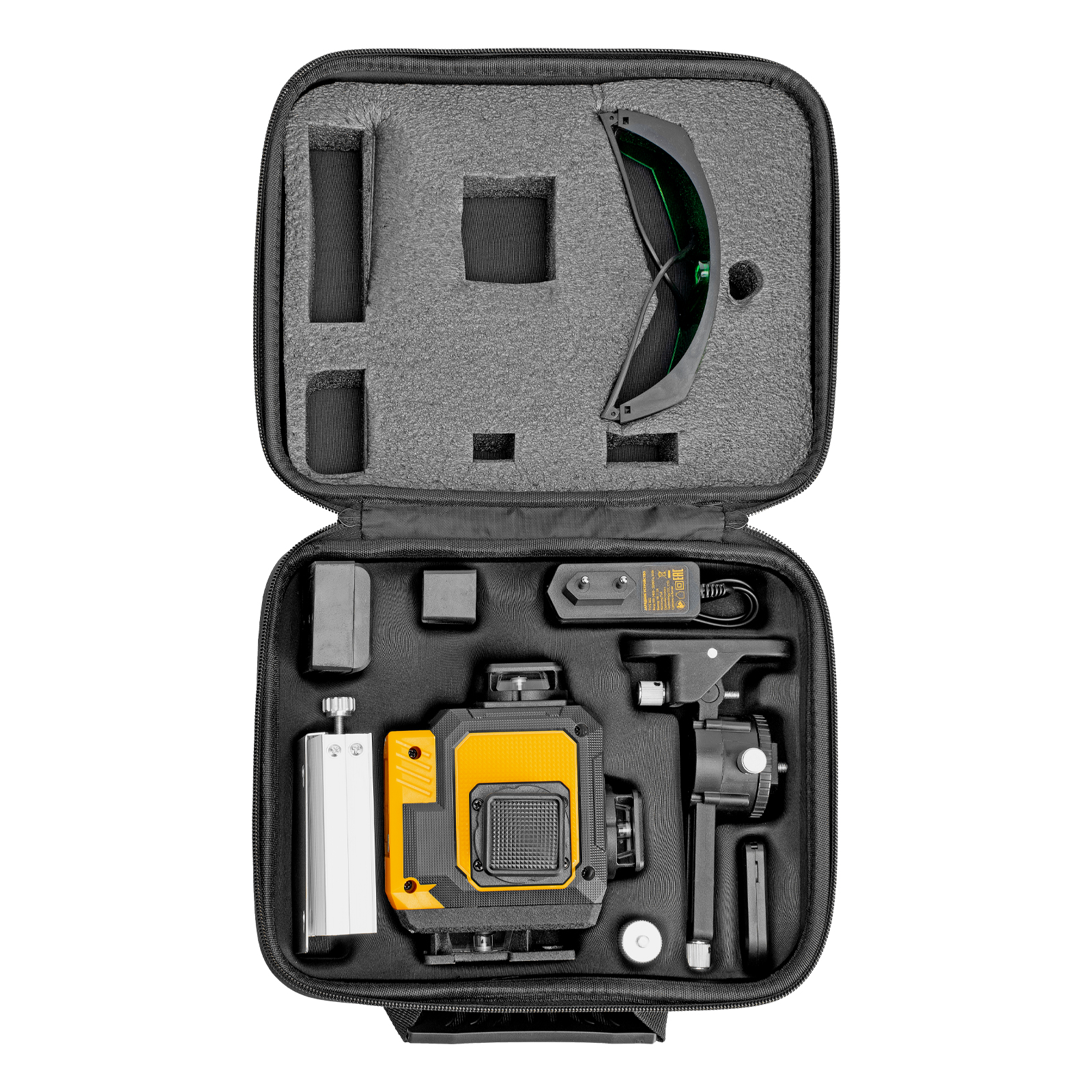 Лазерный уровень мультипризменный DLV-360-4C, 30 м, зеленый луч, Li-Ion 2,4 Aч, кейс// Denzel