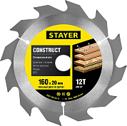 STAYER Construct 160 x 20мм 12Т, диск пильный по дереву, технический рез с гвоздями