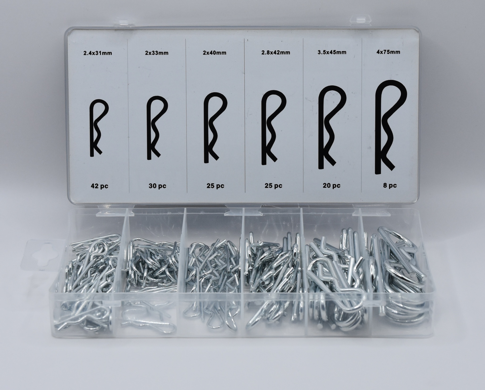 Набор шплинтов, S головки, с фиксацией, 150 шт