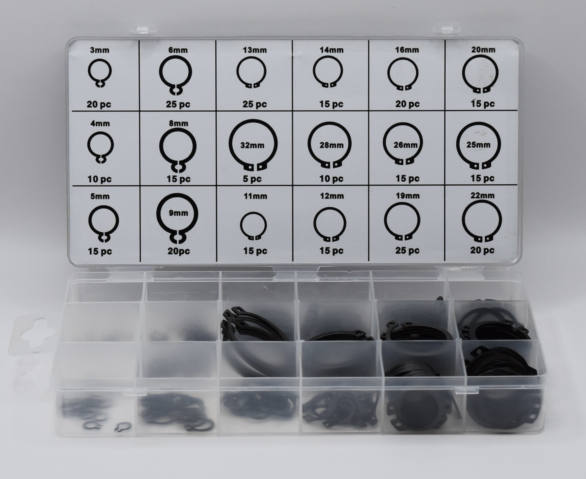 Набор стопорных колец, 1,5-22 мм, 300 шт