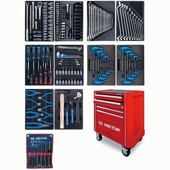 Набор инструментов в красной тележке, 173 предметов KING TONY 932A-000MR